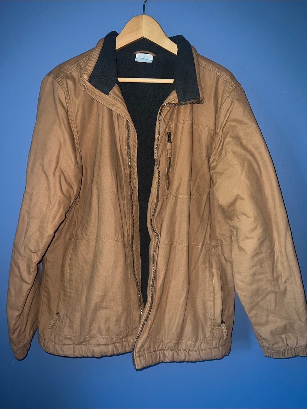 Columbia Tan Field Jacket with Dark Grey Fleece Lining